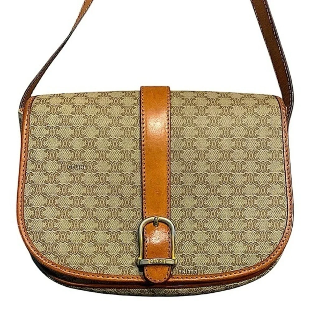 Celine Macadam Triomphe canvas and leather shoulder bag
